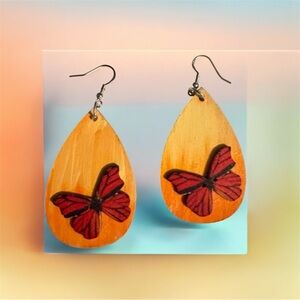 COPY - Hand painted wood butterfly teardrop earrings